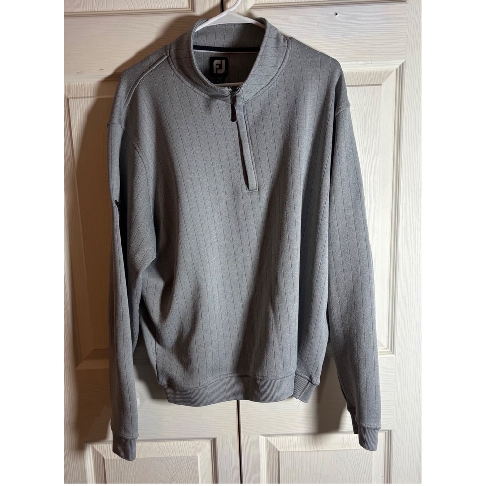 FootJoy Mens Grey Pinstripe Quarter Zip Golf Pullover Ferncroft Jr Golf logos XL